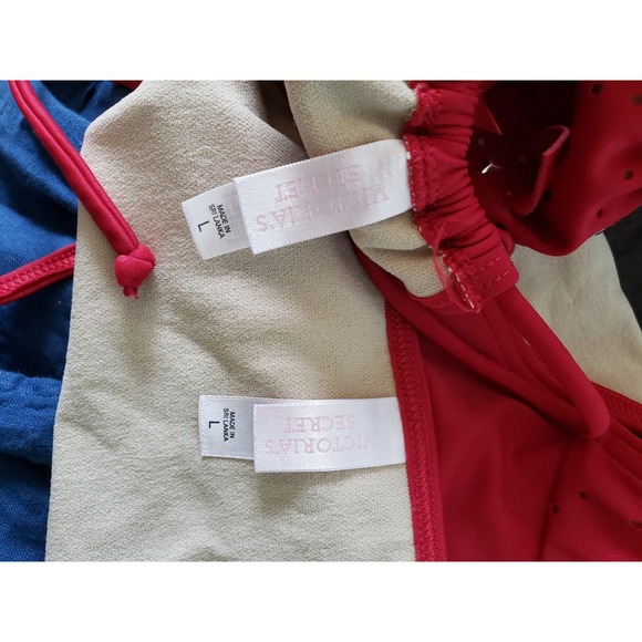 VTG Y2K Victoria's Secret Women's L Triangle Bikini Set Red Studded Cutouts - Picture 7 of 8